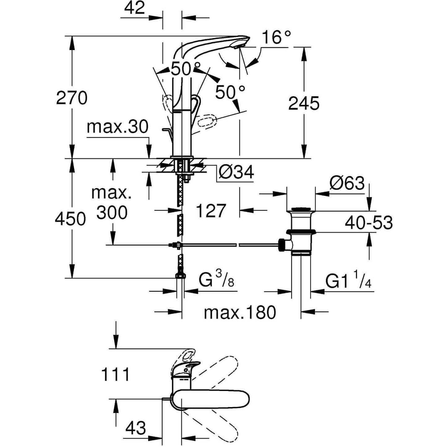 Grohe Eurostyle L Bathroom Single-Lever Basin Mixer L-Size-3