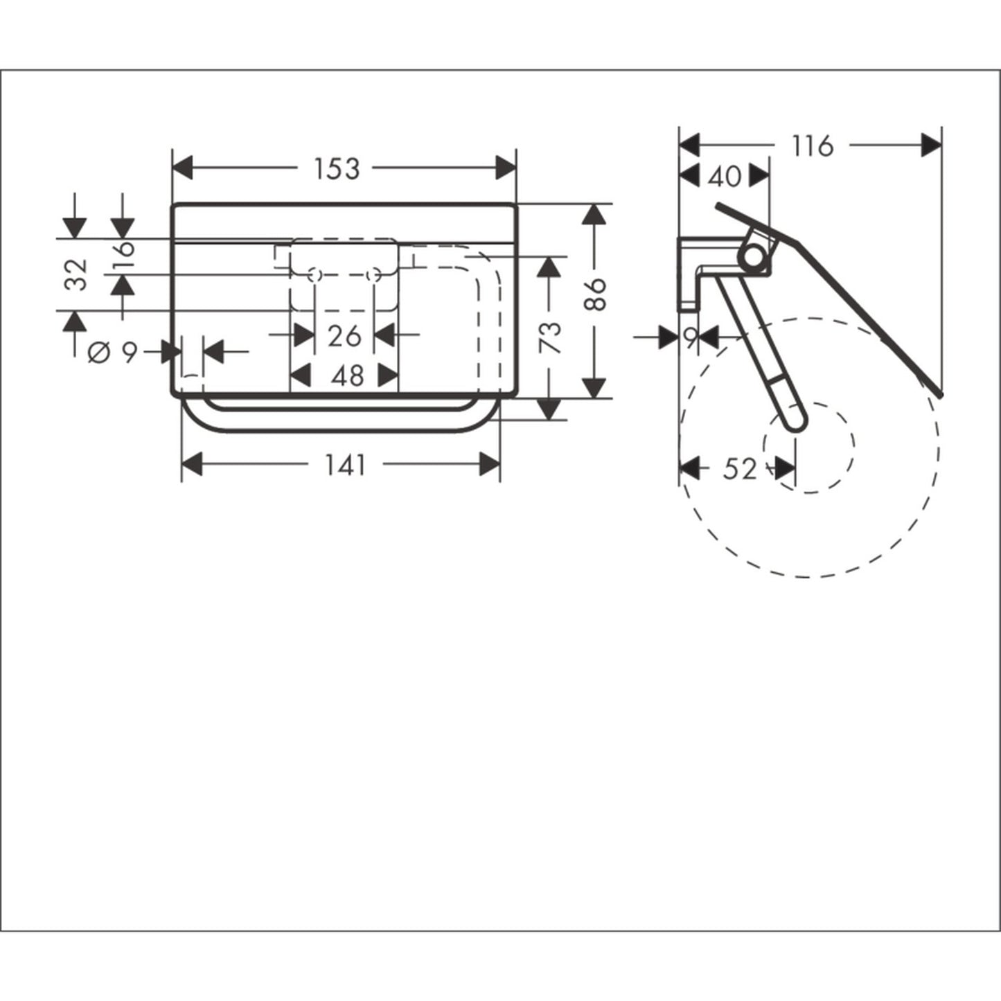 hansgrohe 艾世多 AddStoris 廁紙架 Toilet Paper Holder technical drawing 41753700