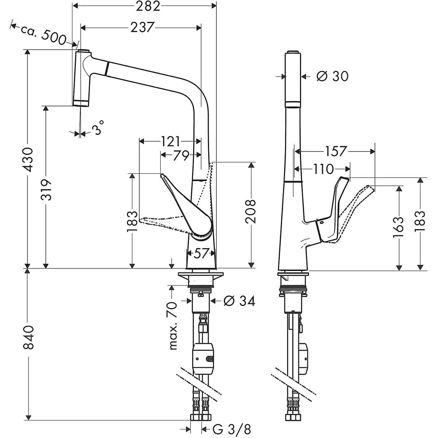 hansgrohe Metris M71 320 Single Lever Kitchen Mixer 320, Pull-Out Spra-3