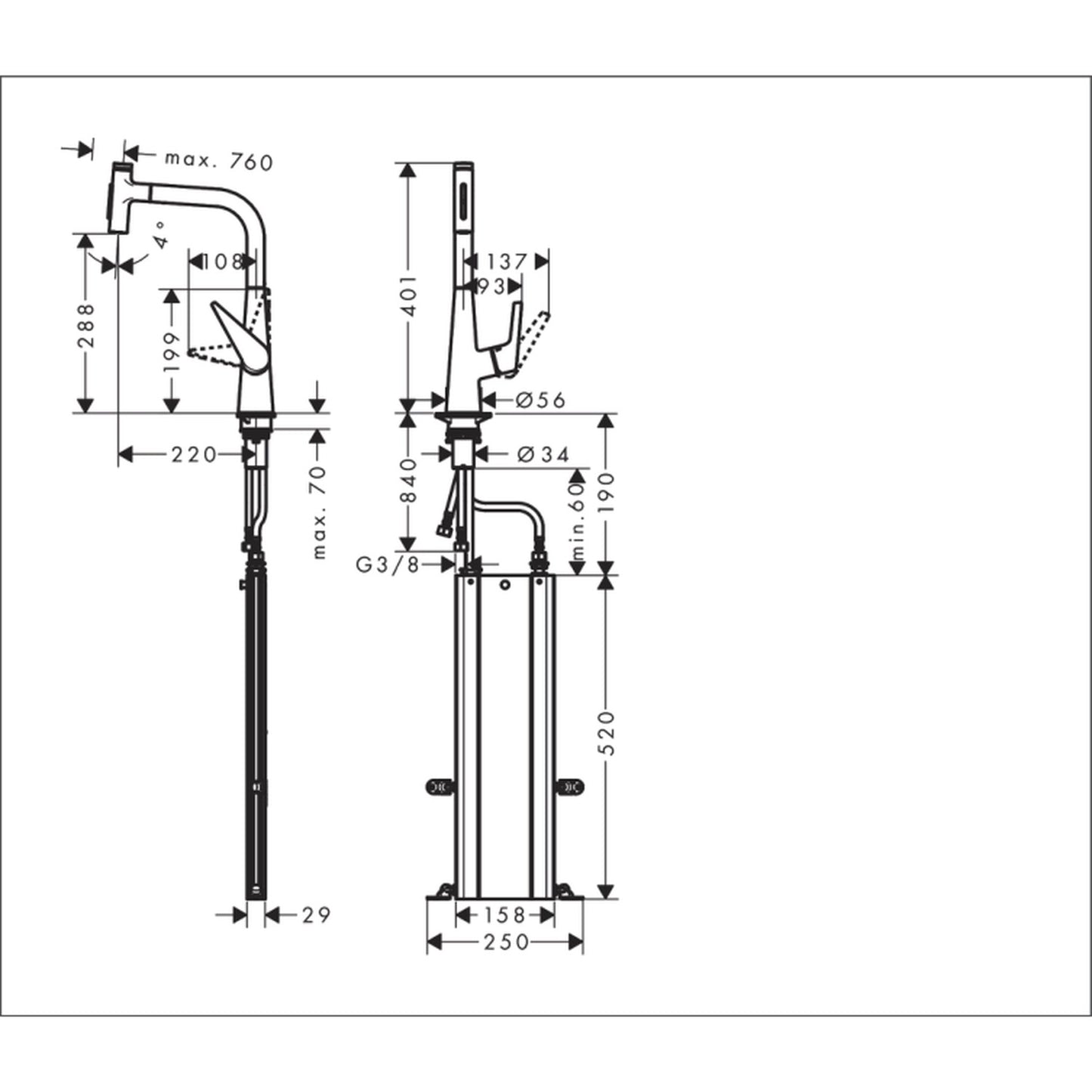 hansgrohe 達麗絲 Talis Select M51 單把手廚房龍頭 300 Single Lever Kitchen Mixer 300 technical drawing 73867000