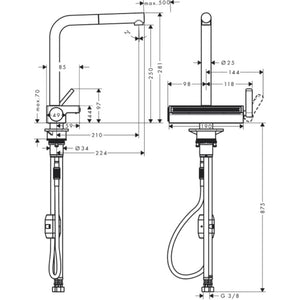 Aquno Select M81 單把手廚房龍頭 250，附抽拉出水嘴，兩種出水模式 Single Lever Kitchen Mixer 250, pull-out spout, 2jet, with or without sBox