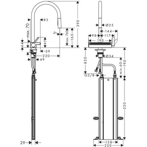 Aquno Select M81 單把手廚房龍頭 170，帶抽拉出水嘴，三種出水模式 Single Lever Kitchen Mixer 170, pull-out spray, 3jet, with or without sBox