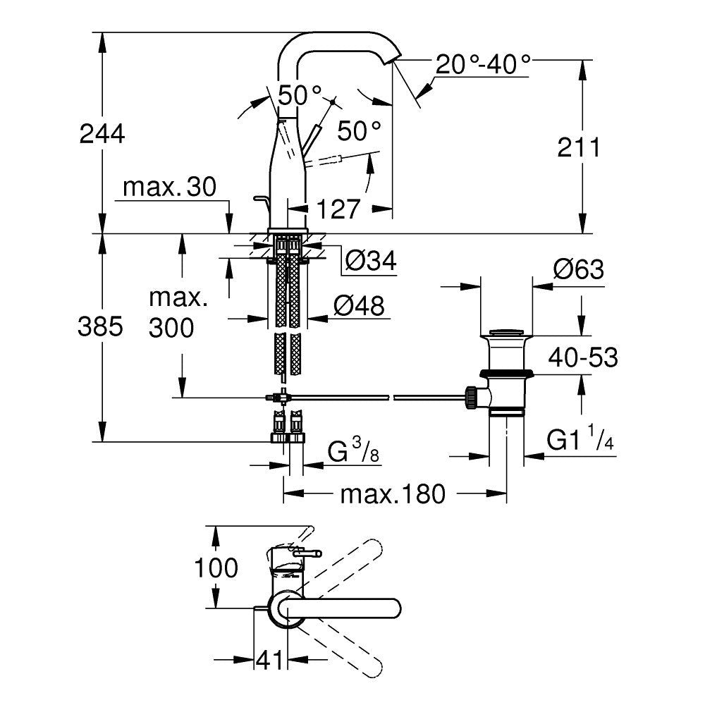 Grohe Essence L Bathroom Single-Lever Basin Mixer L-Size-2