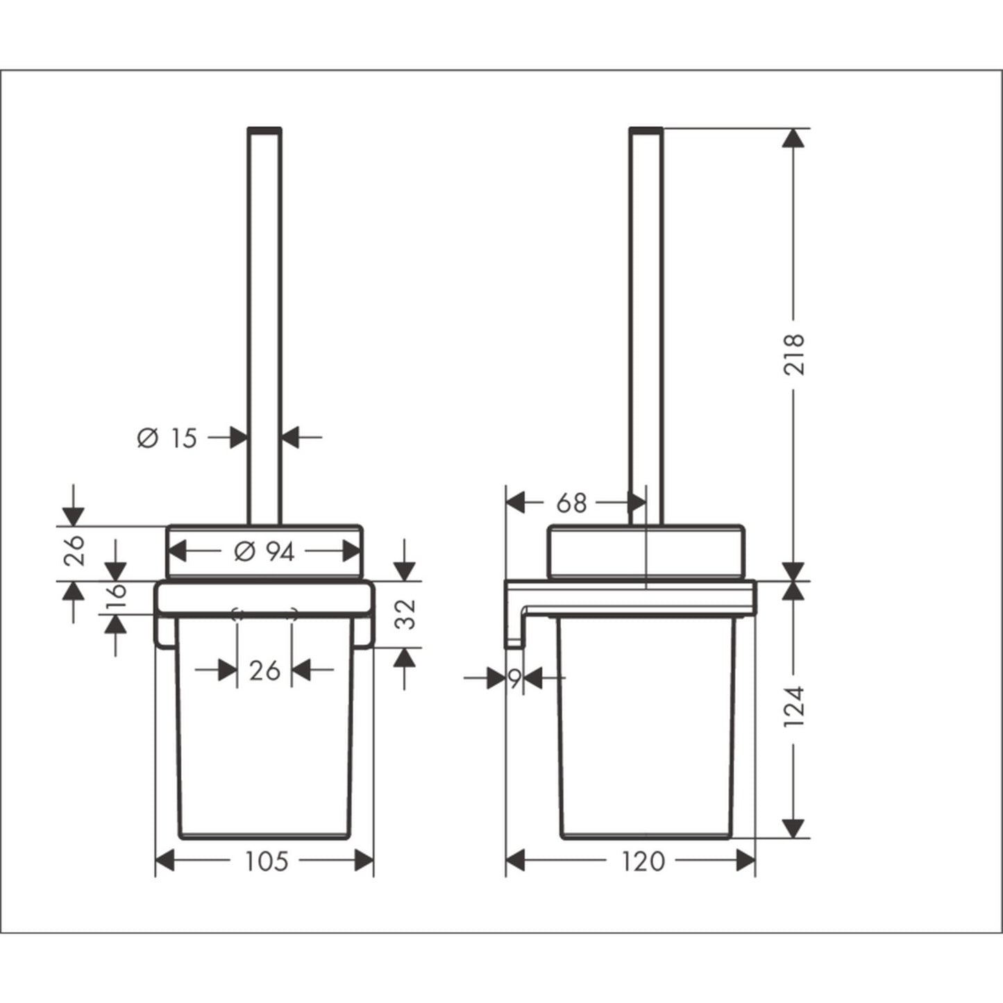 hansgrohe 艾世多 AddStoris 座廁刷連座 Toilet Brush with Holder technical drawing 41752000
