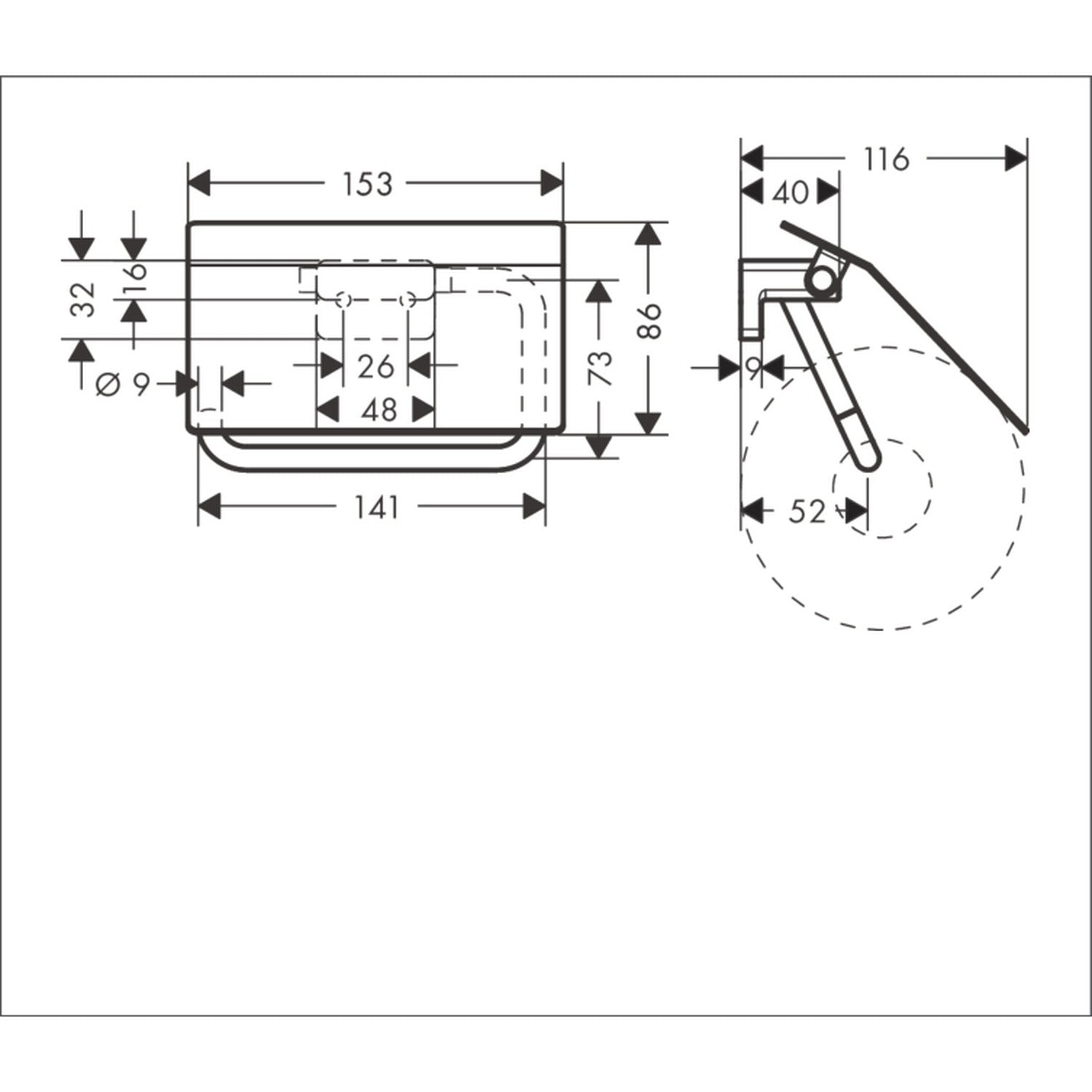 hansgrohe 艾世多 AddStoris 廁紙架 Toilet Paper Holder technical drawing 41753700