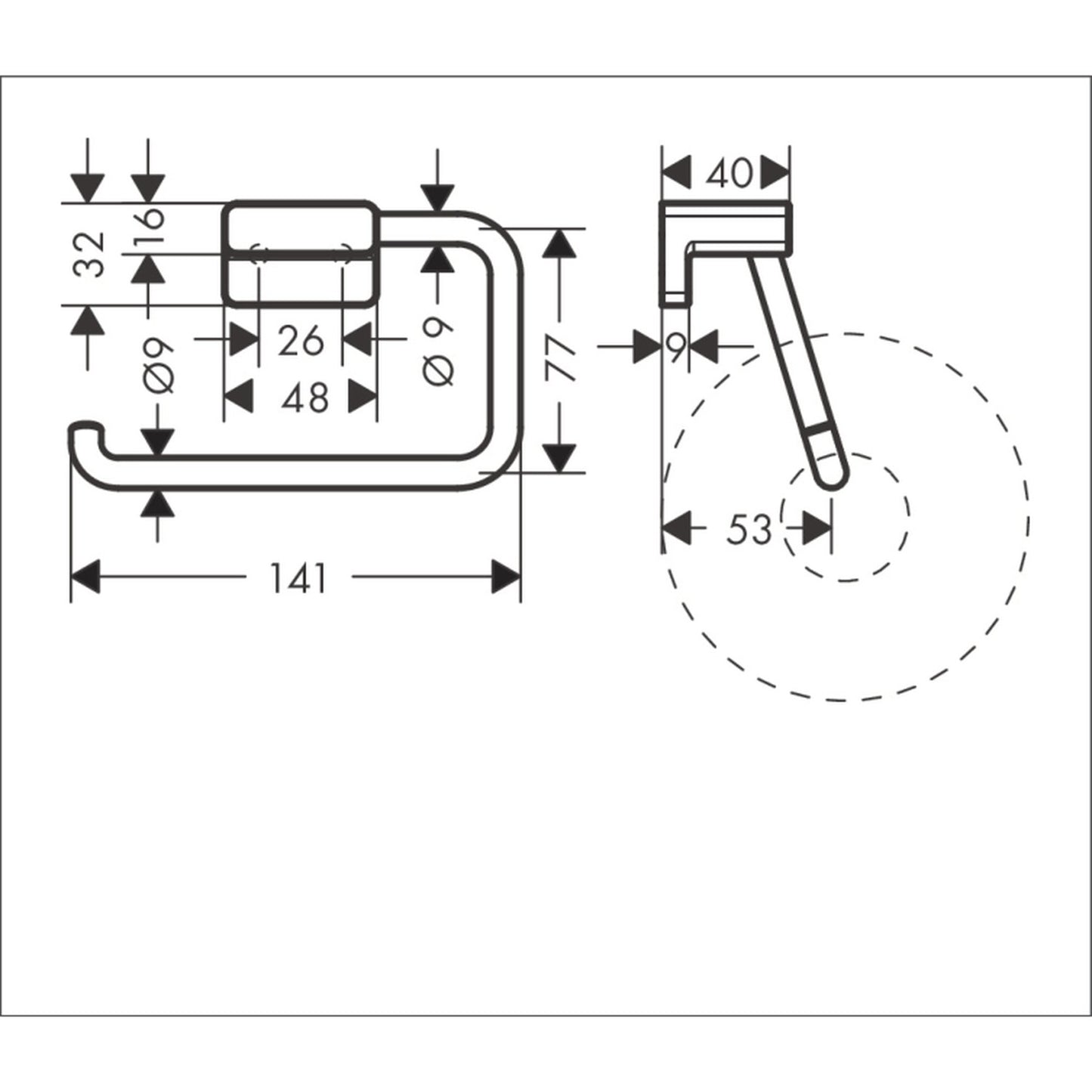 hansgrohe 艾世多 AddStoris 廁紙架 Toilet Paper Holder technical drawing 41771700