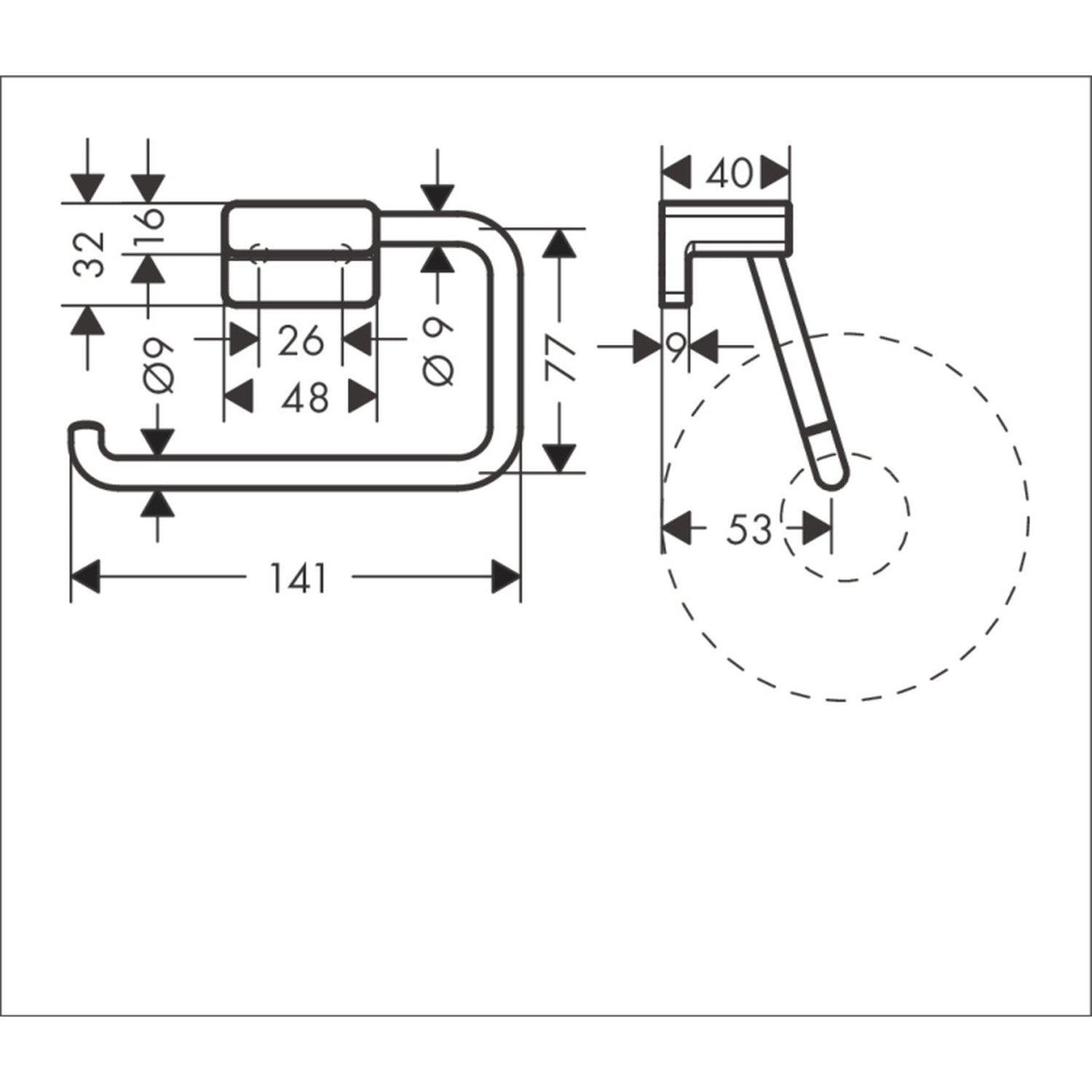 hansgrohe 艾世多 AddStoris 廁紙架 Toilet Paper Holder technical drawing 41771700