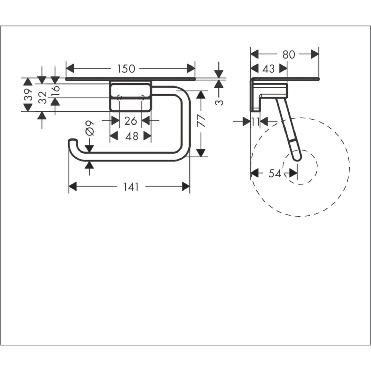 hansgrohe 艾世多 AddStoris 廁紙架 Toilet Paper Holder technical drawing 41772670
