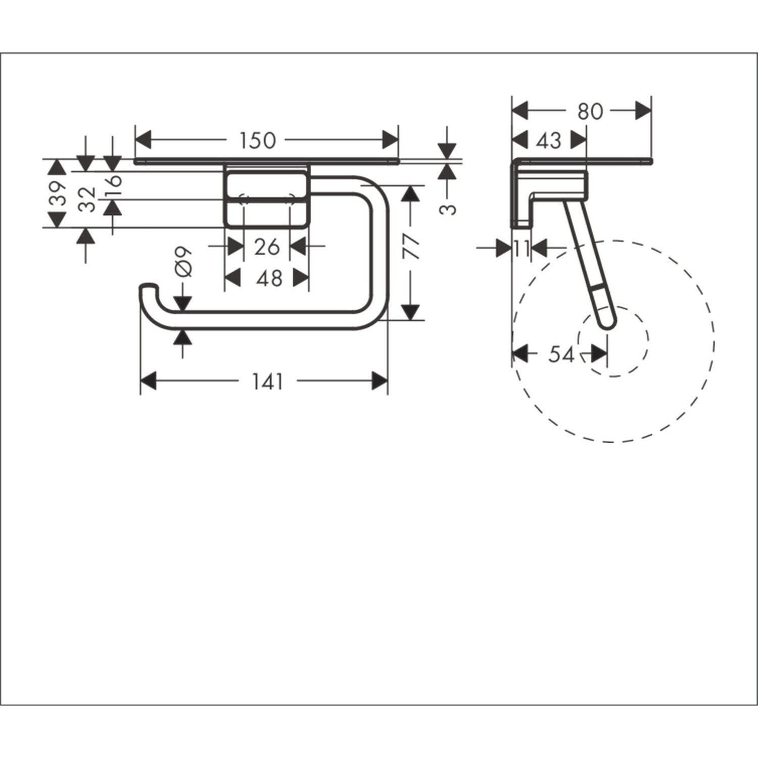 hansgrohe 艾世多 AddStoris 廁紙架 Toilet Paper Holder technical drawing 41772670