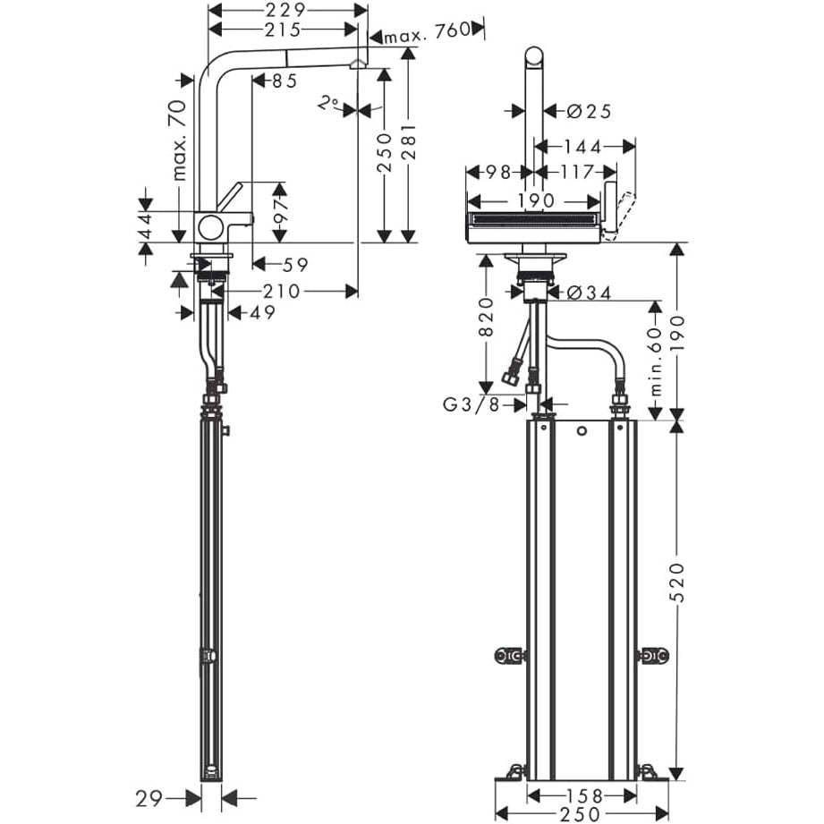 hansgrohe Aquno Select M81 250 Single Lever Kitchen Mixer 250, pull-ou-11