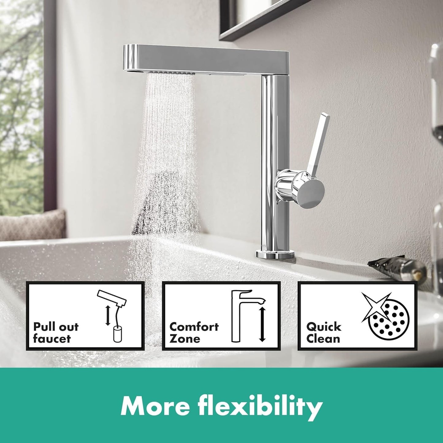 hansgrohe Finoris 浴室單把手面盆龍頭 230 附抽拉式噴頭 (2Jet) 及 Push-Open 落水器 Single-Lever Basin Mixer 230 with Pull-Out Spray (2Jet) and Push-Open Waste