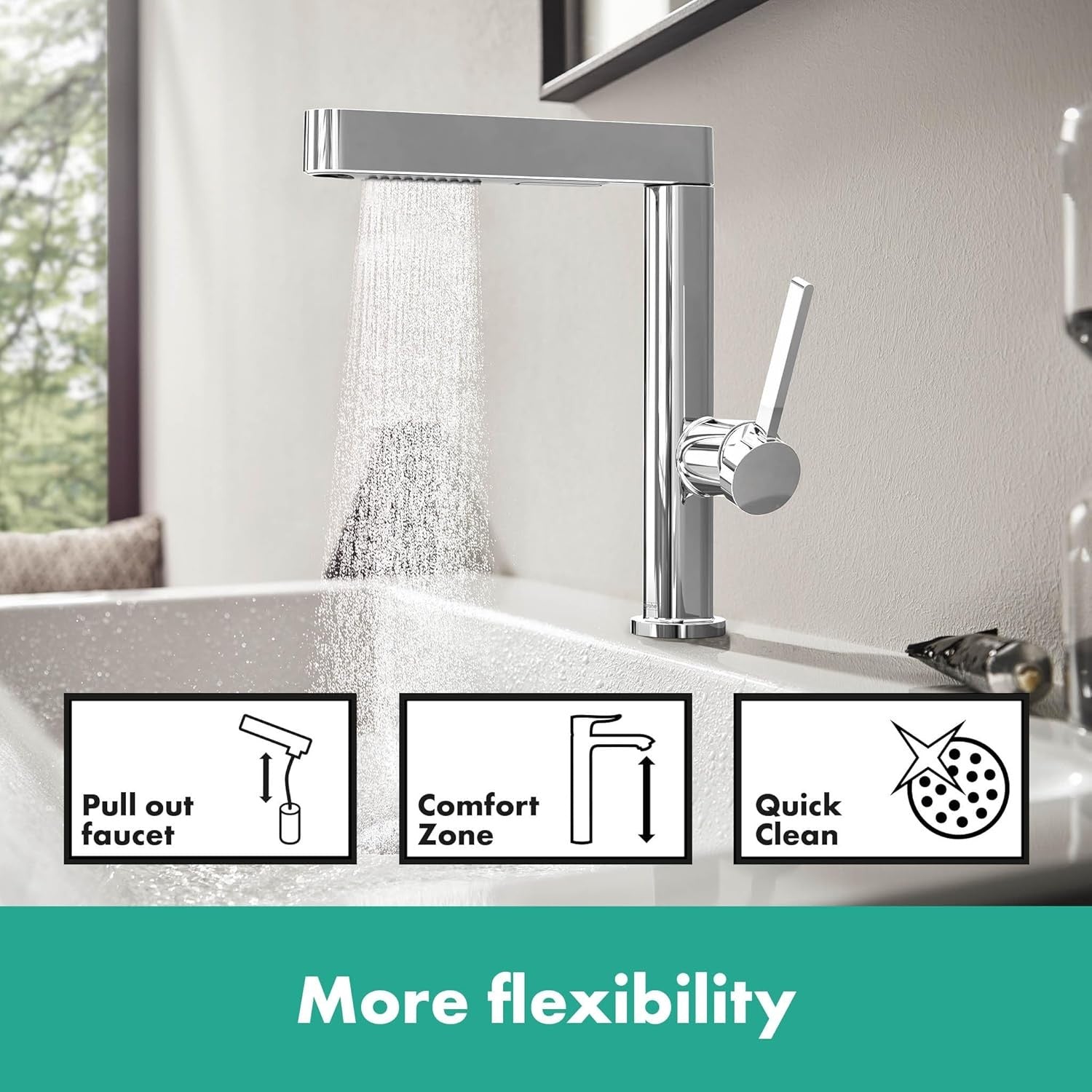 hansgrohe Finoris 浴室單把手面盆龍頭 230 附抽拉式噴頭 (2Jet) 及 Push-Open 落水器 Single-Lever Basin Mixer 230 with Pull-Out Spray (2Jet) and Push-Open Waste
