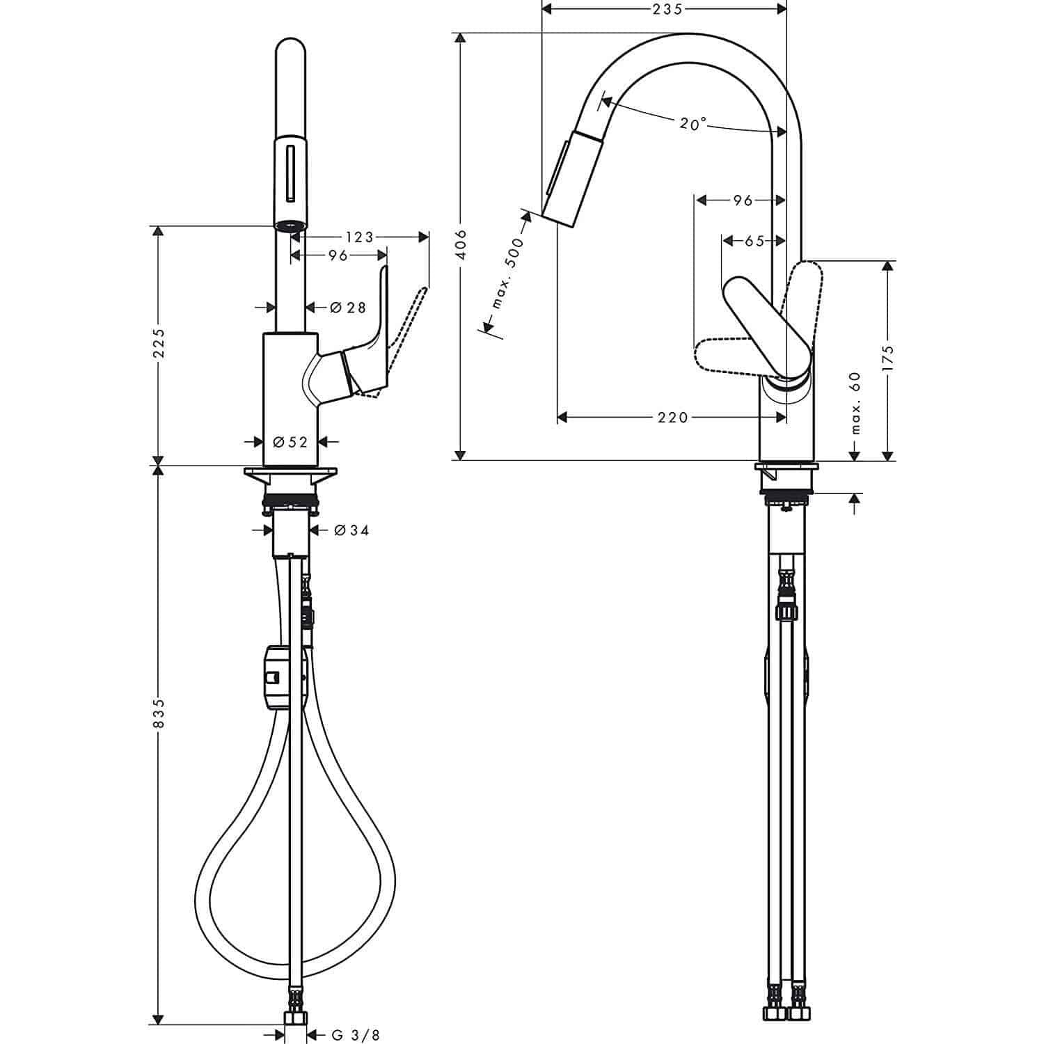hansgrohe Focus M41 240 Single Lever Kitchen Mixer 240, Pull-Out Spray-3