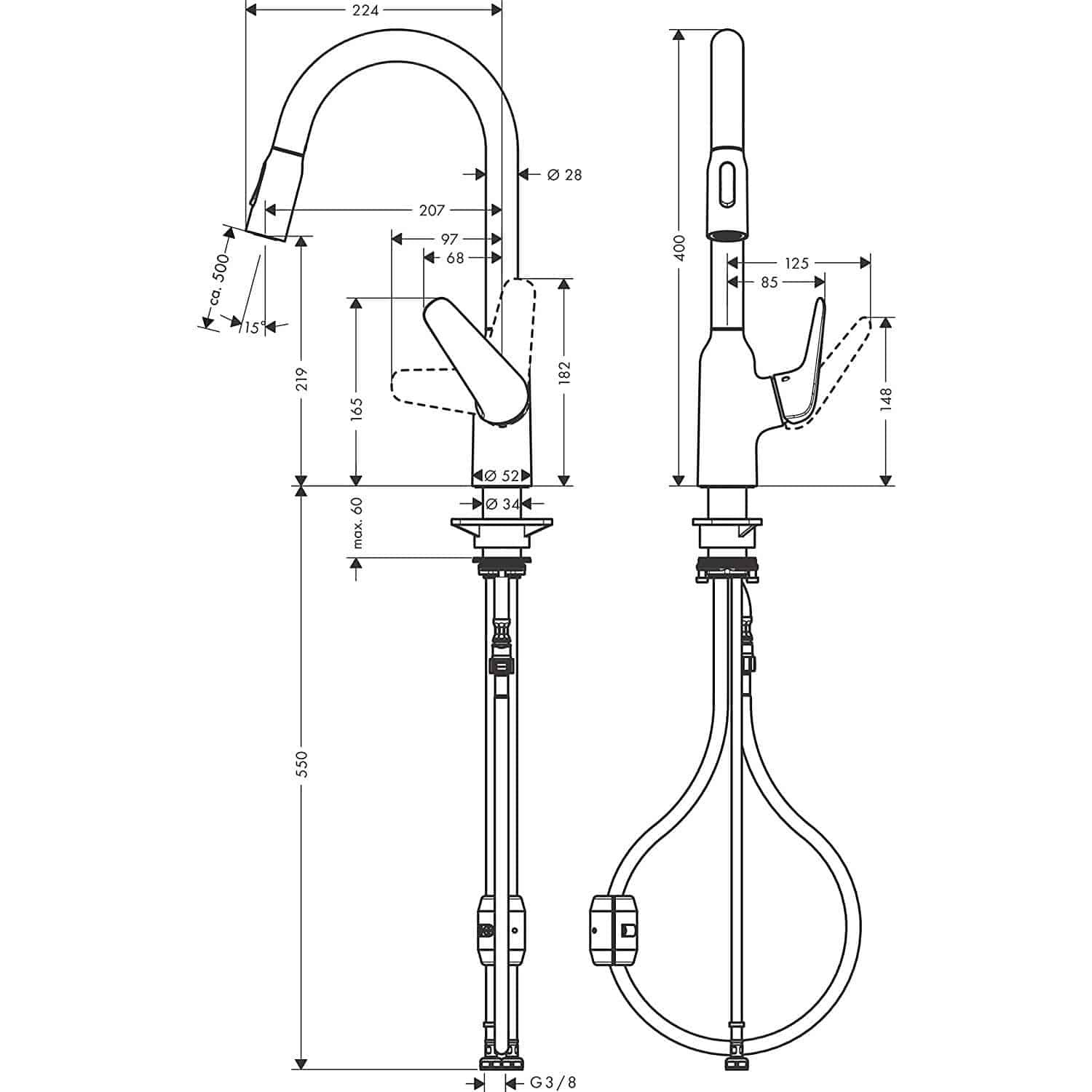 hansgrohe Focus M42 220 Single Lever Kitchen Mixer 220, Pull-Out Spray-3