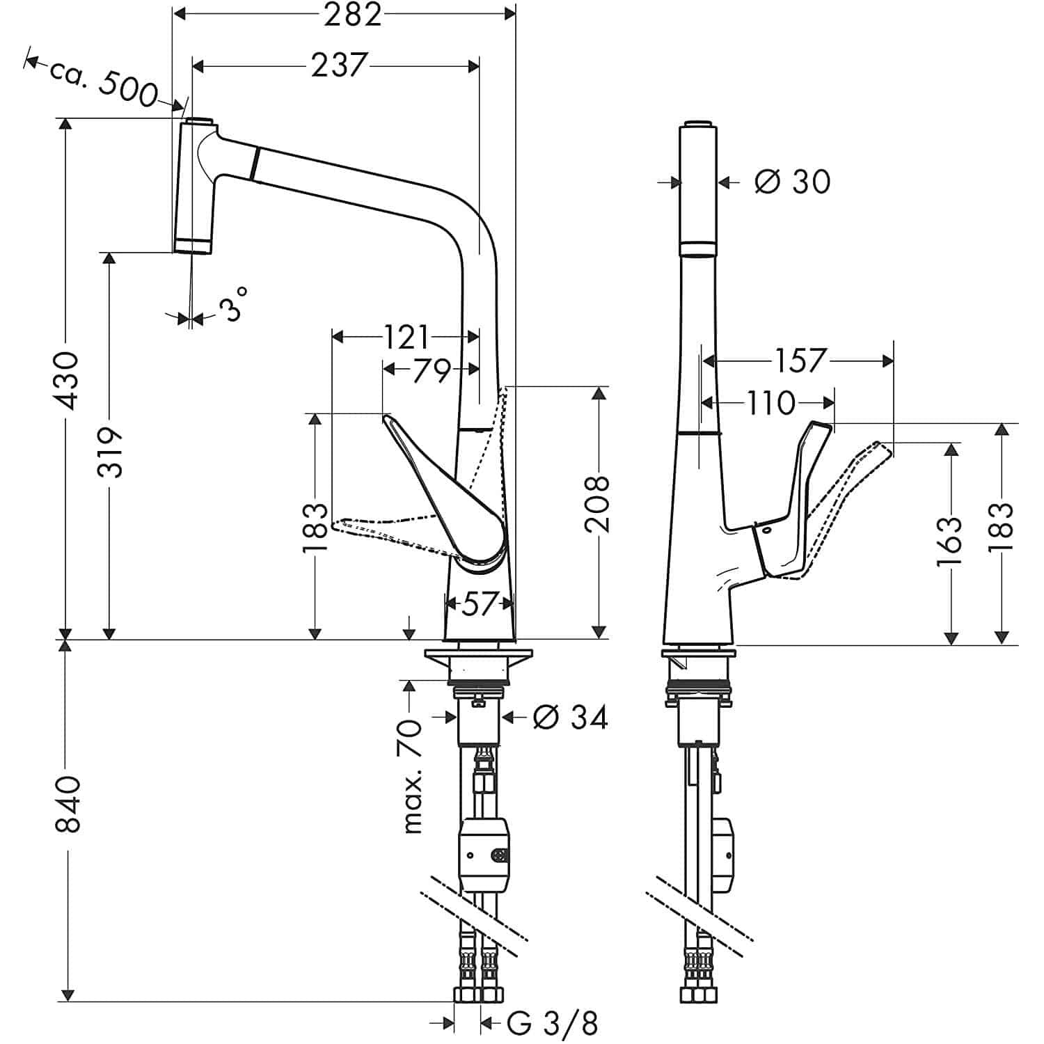 hansgrohe Metris M71 320 Single Lever Kitchen Mixer 320, Pull-Out Spra-3