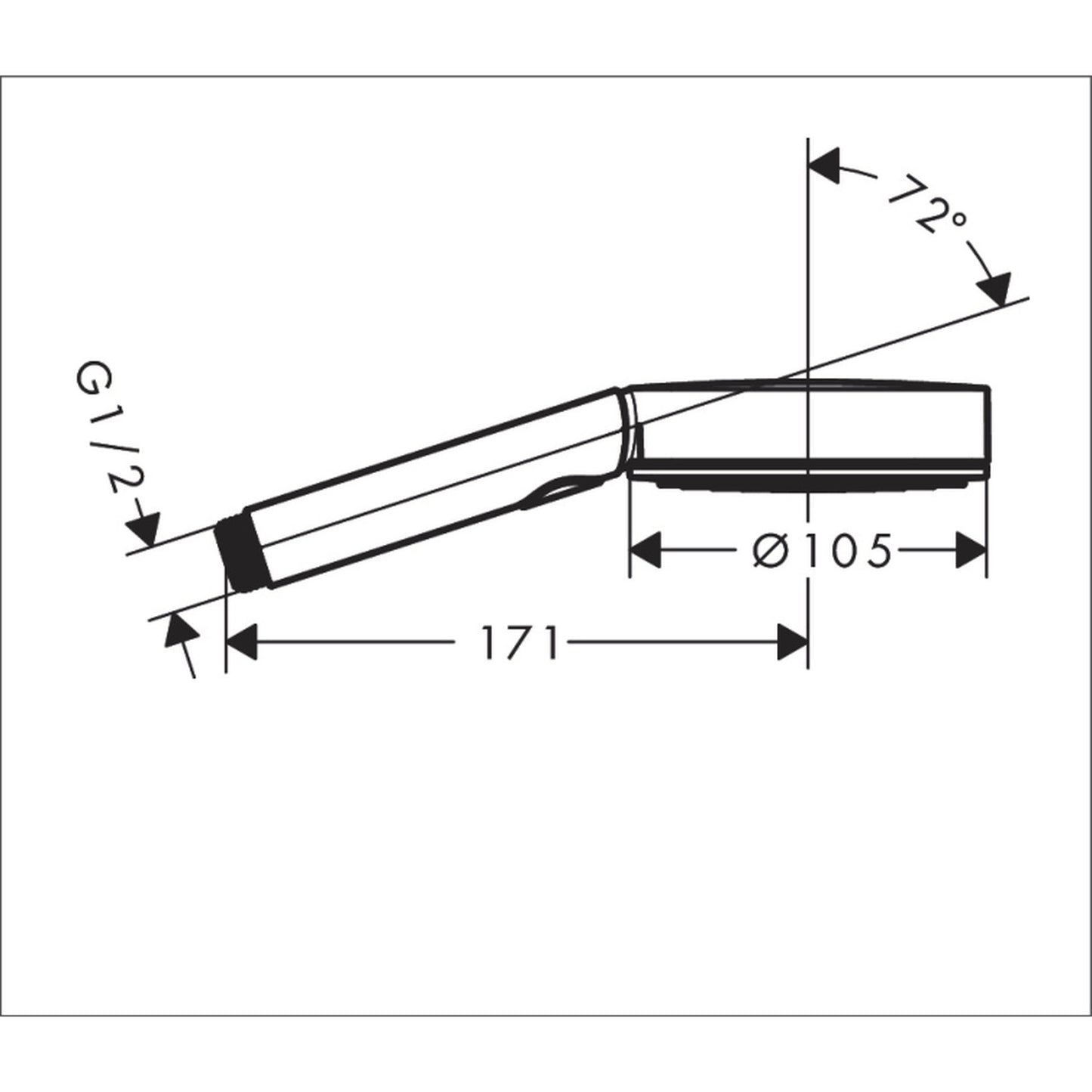 hansgrohe 沛適飛 Pulsify Select S 節水手持花灑 105mm 3種出水 (EcoSmart) Hand Shower 105mm, 3Jet, EcoSmart technical drawing 24111000