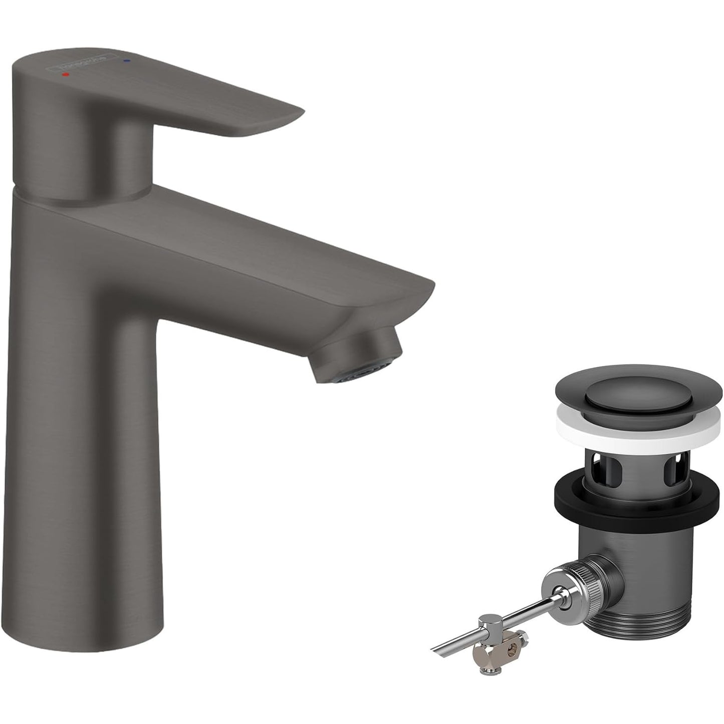 hansgrohe Talis E 浴室單把手面盆龍頭 110帶拉捍落水 Bathroom Single Lever Basin Mixer 110 With Pop-Up Waste Set 睿智黑 Brushed Black Chrome · With Pop-up Drain 71710340
