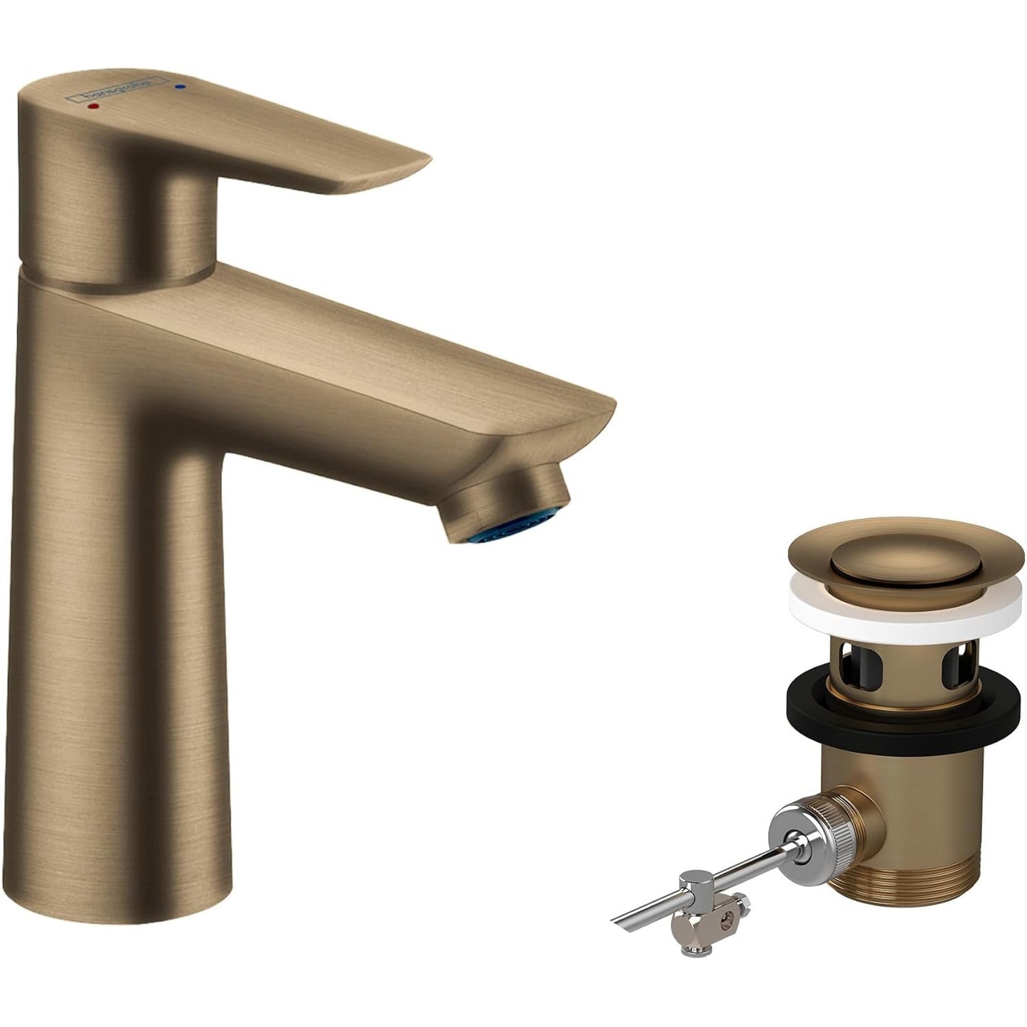 hansgrohe Talis E 浴室單把手面盆龍頭 110帶拉捍落水 Bathroom Single Lever Basin Mixer 110 With Pop-Up Waste Set 博雅金 Brushed Bronze · With Pop-up Drain 71710140