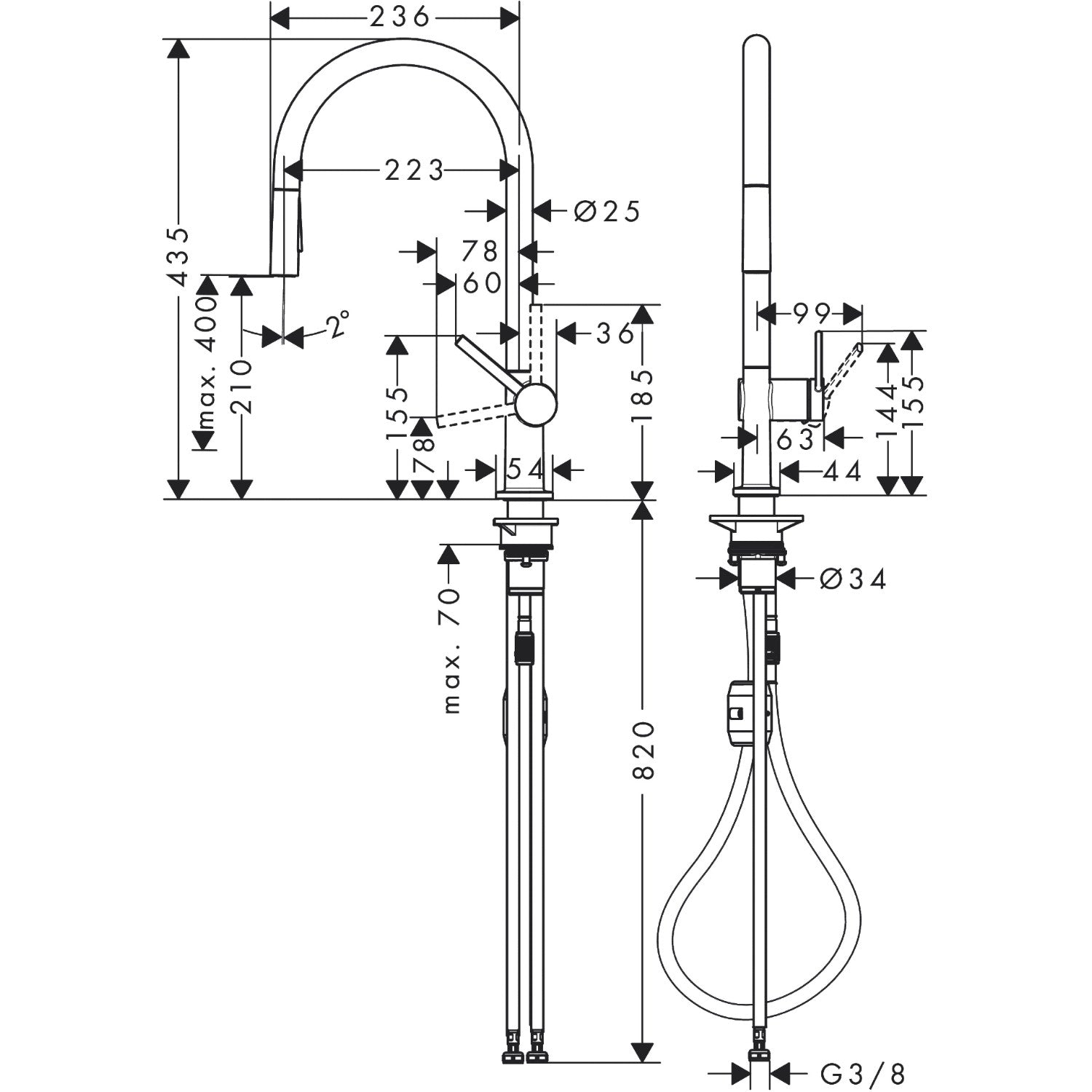 hansgrohe Talis M54 210 2 Single Lever Kitchen Mixer 210, Pull-Out Spr-3