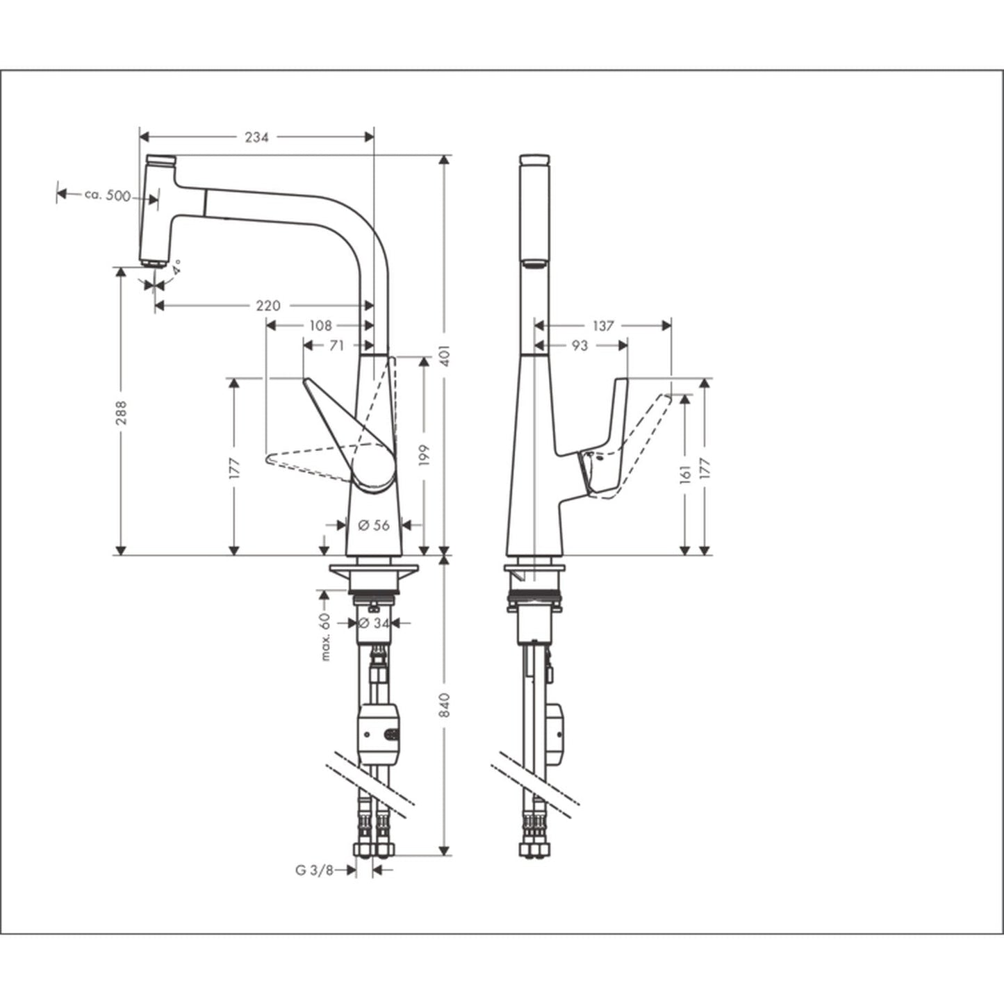 hansgrohe 達麗絲 Talis Select M51 單把手廚房龍頭 300 Single Lever Kitchen Mixer 300 technical drawing 72821000