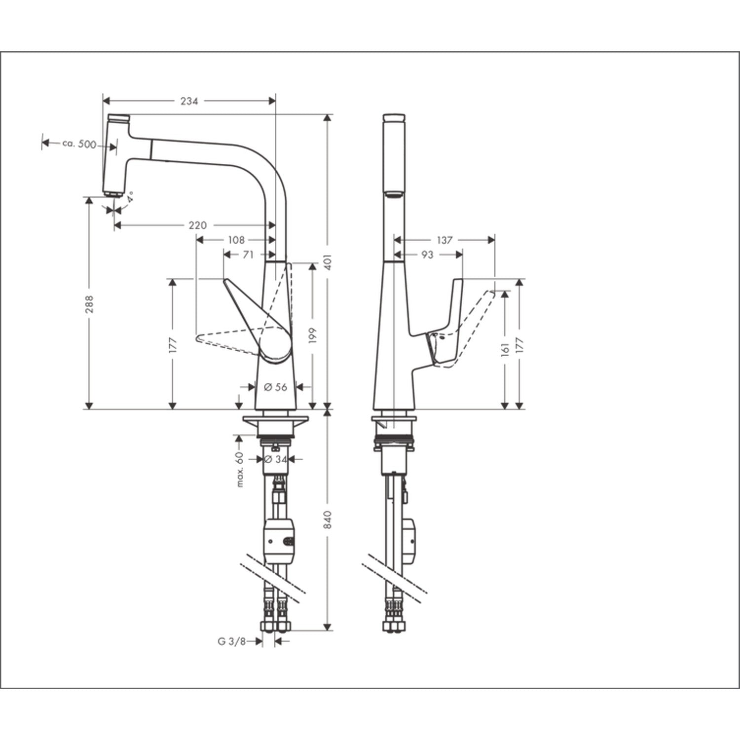 hansgrohe 達麗絲 Talis Select M51 單把手廚房龍頭 300 Single Lever Kitchen Mixer 300 technical drawing 72821000