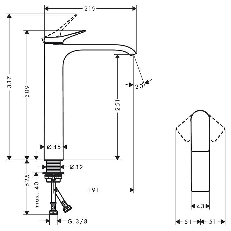 hansgrohe Vivenis Bathroom Single-Lever Basin Mixer 250 without waste set